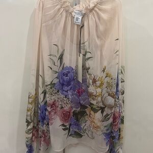 Rachel Zoe Floral Sheer Women's Top - Cream and Multicolor